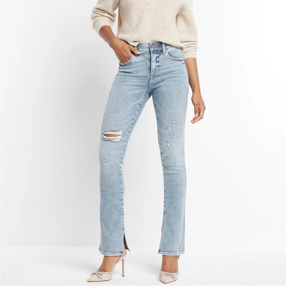 Express Skyscraper Flared Distressed Jeans